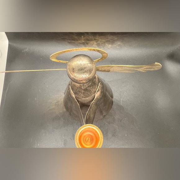 Christmas Brass Angel Holding Tapered Candlestick Holder Vintage Made Hong Kong - Picture 6 of 16